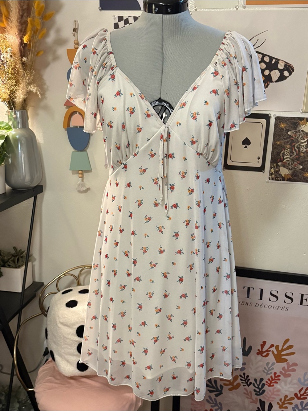 See You Monday Floral Flutter Sleeve Mini Dress Size XL Cottagecore
